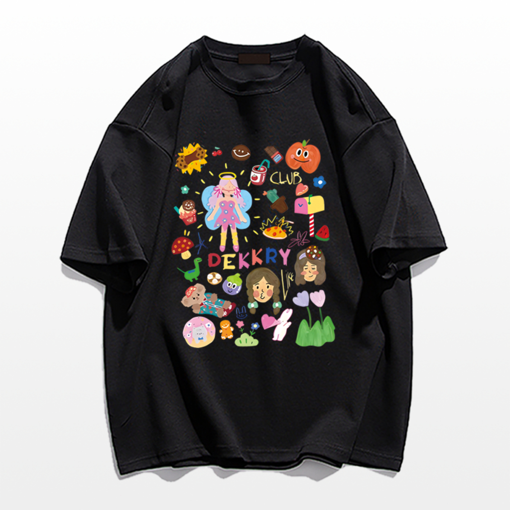 NFV เสื้อยืดแขนสั้น ลายการ์ตูนกราฟฟิตี สำหรับผู้หญิง แฟชั่นฤดูร้อน ขนาดใหญ่หลวม cotton100% YG760