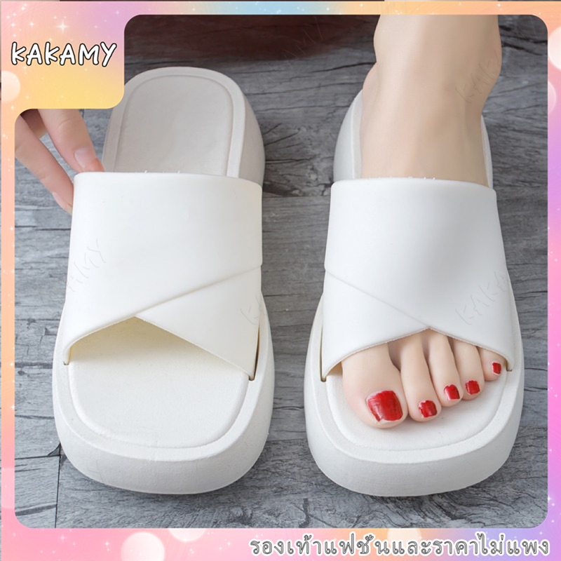 หมวก แฟชั่นรองเท้าแตะด้านล่างหนาของผู้หญิงลาดส้นรองเท้ารองเท้าเดินมี 3 สี#3.3