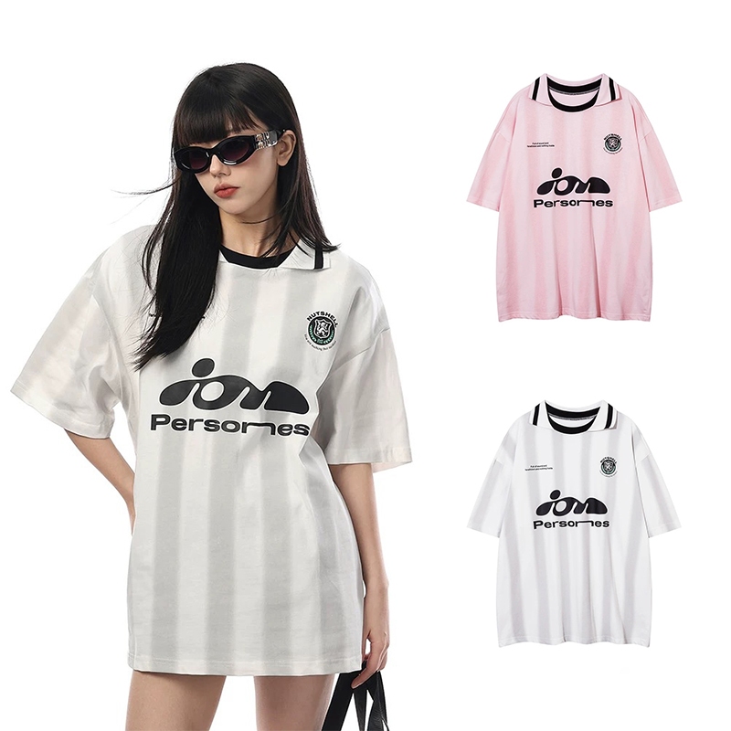 BECoolMan เสื้อโปโลผู้ชาย ลายทาง ปกพับ สไตล์อเมริกันวินเทจ สไตล์สตรีท แบบหลวมลำลอง
