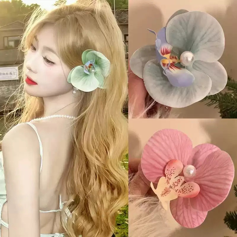Phalaenopsis Pearl Hairpin Fairy ดอกไม้จําลองคลิปผมผู้หญิง Bangs ผมหัก Duckbill คลิปแฟชั่นอุปกรณ์เสริมผม
