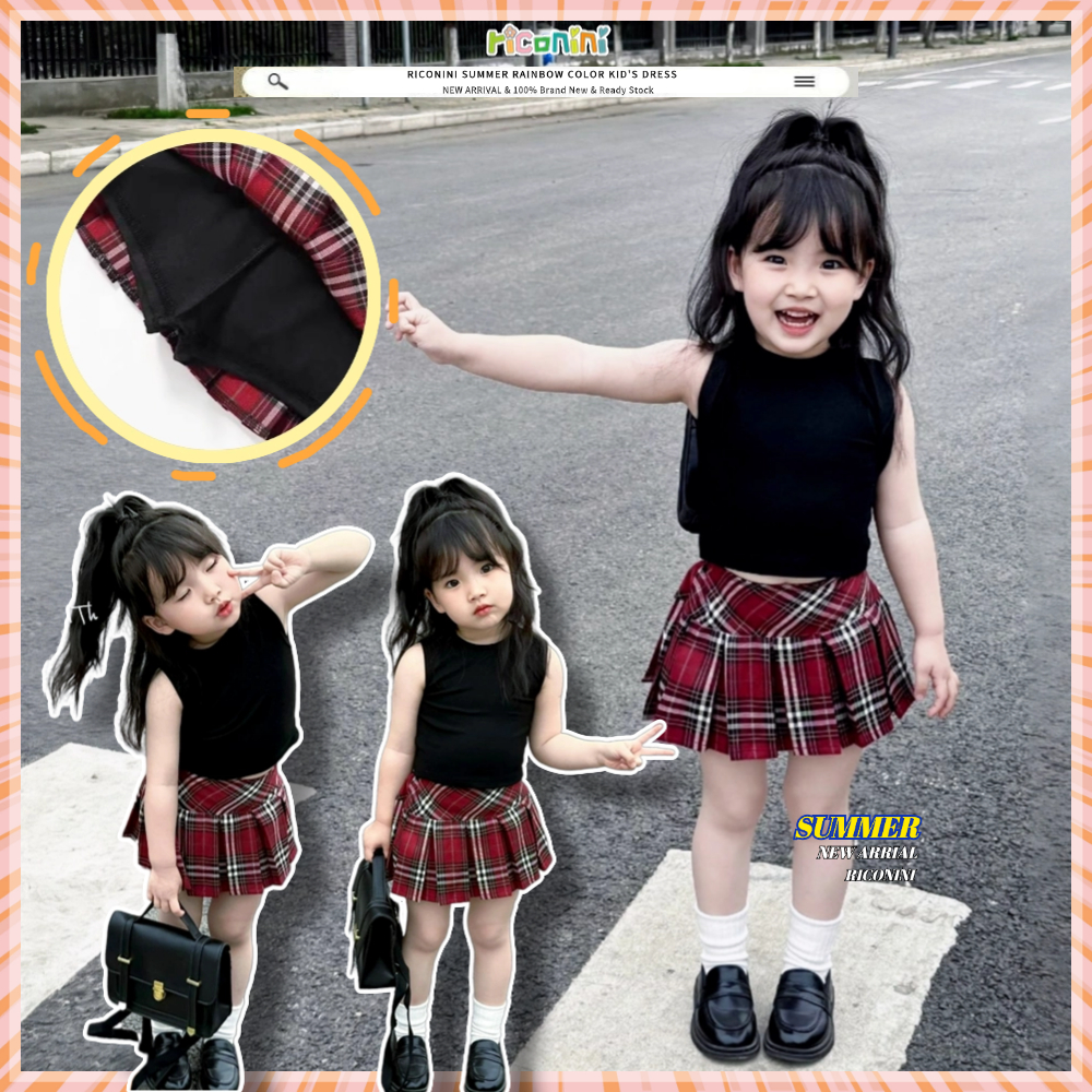 [RICONINI] สไตล์ใหม่ฤดูร้อน Jazz Street Dance สาวร้อนเสื้อกั๊กสั้นกระโปรงสั้นหญิงกระโปรงลายสก๊อตเด็กสูท