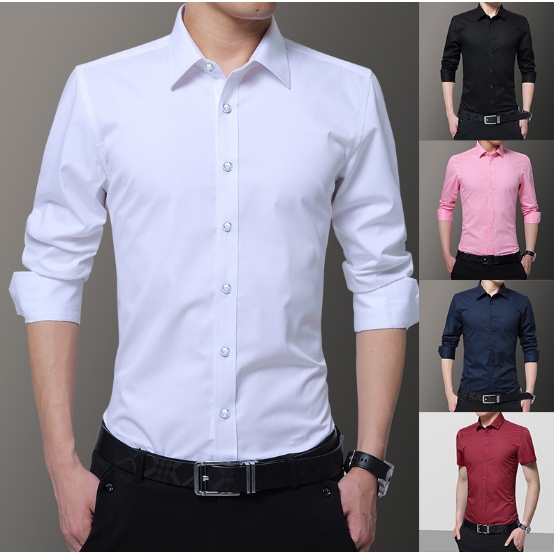 เสื้อเชิ้ตแขนยาวทางการสีทึบสําหรับผู้ชาย,เสื้อเชิ้ตแขนสั้นติดกระดุม,เสื้อเชิ้ตเดรสเข้ารูป,สําหรับจัดเลี้ยงสํานักงานธุรกิจและงานสังสรร