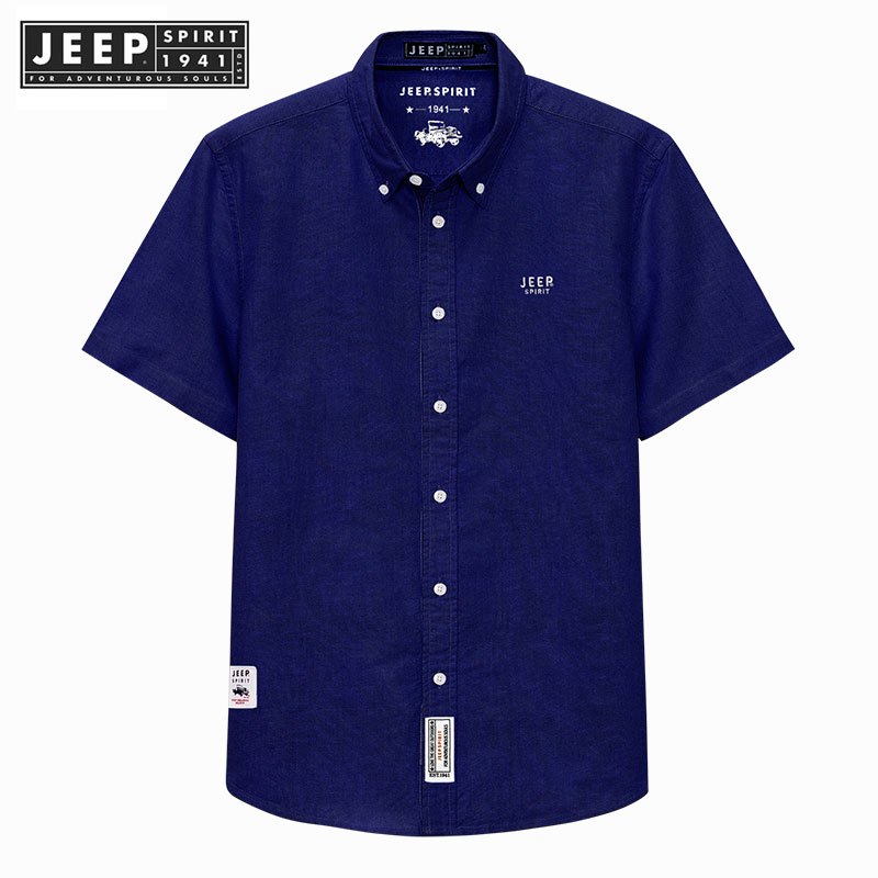 Jeep SPIRIT 1941 ESTD เสื้อเชิ้ตแขนสั้นทรงหลวมสีทึบฤดูร้อนใหม่