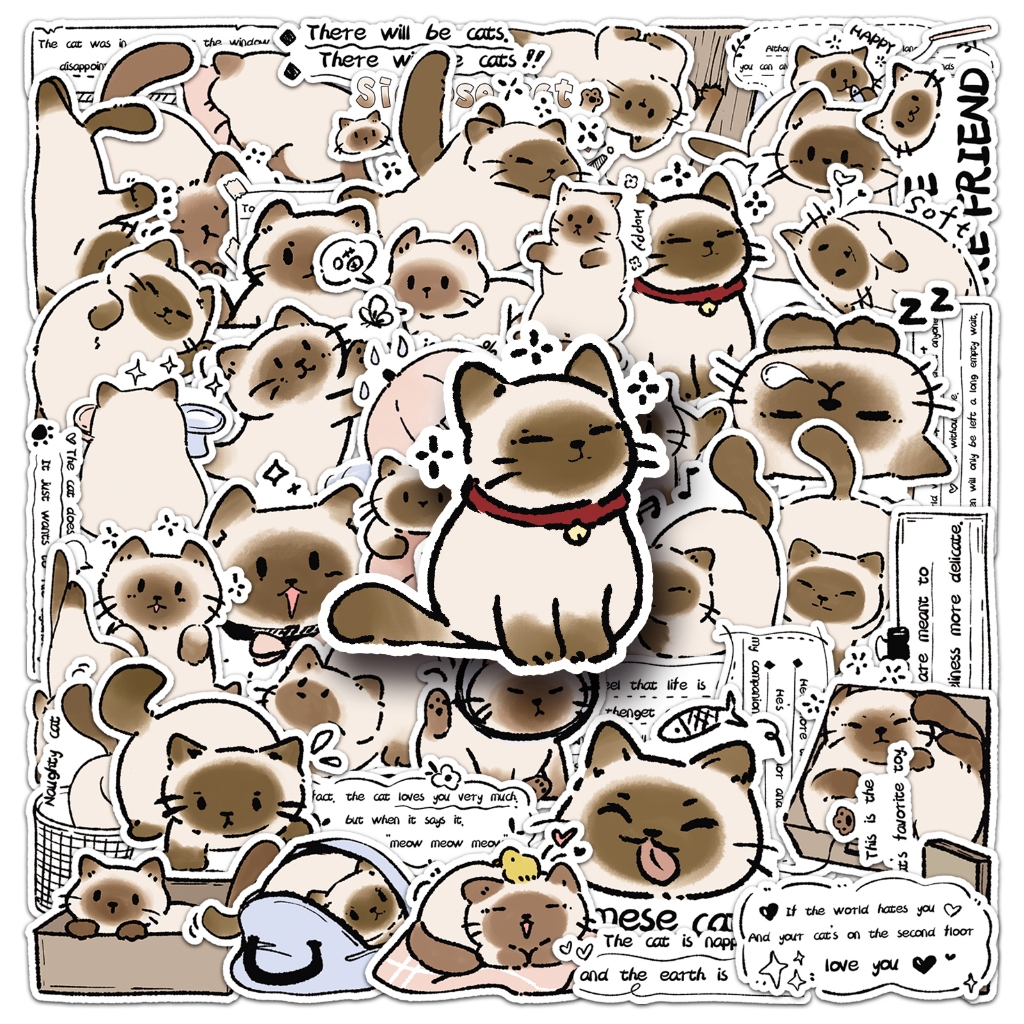 น่ารัก50ชิ้นการ์ตูนสยามแมวทุกวันสติกเกอร์สําหรับเคสโทรศัพท์สเก็ตบอร์ดสติกเกอร์รถกราฟฟิตีกันน้ําสร้างสรรค์เด็ก ทําเอง