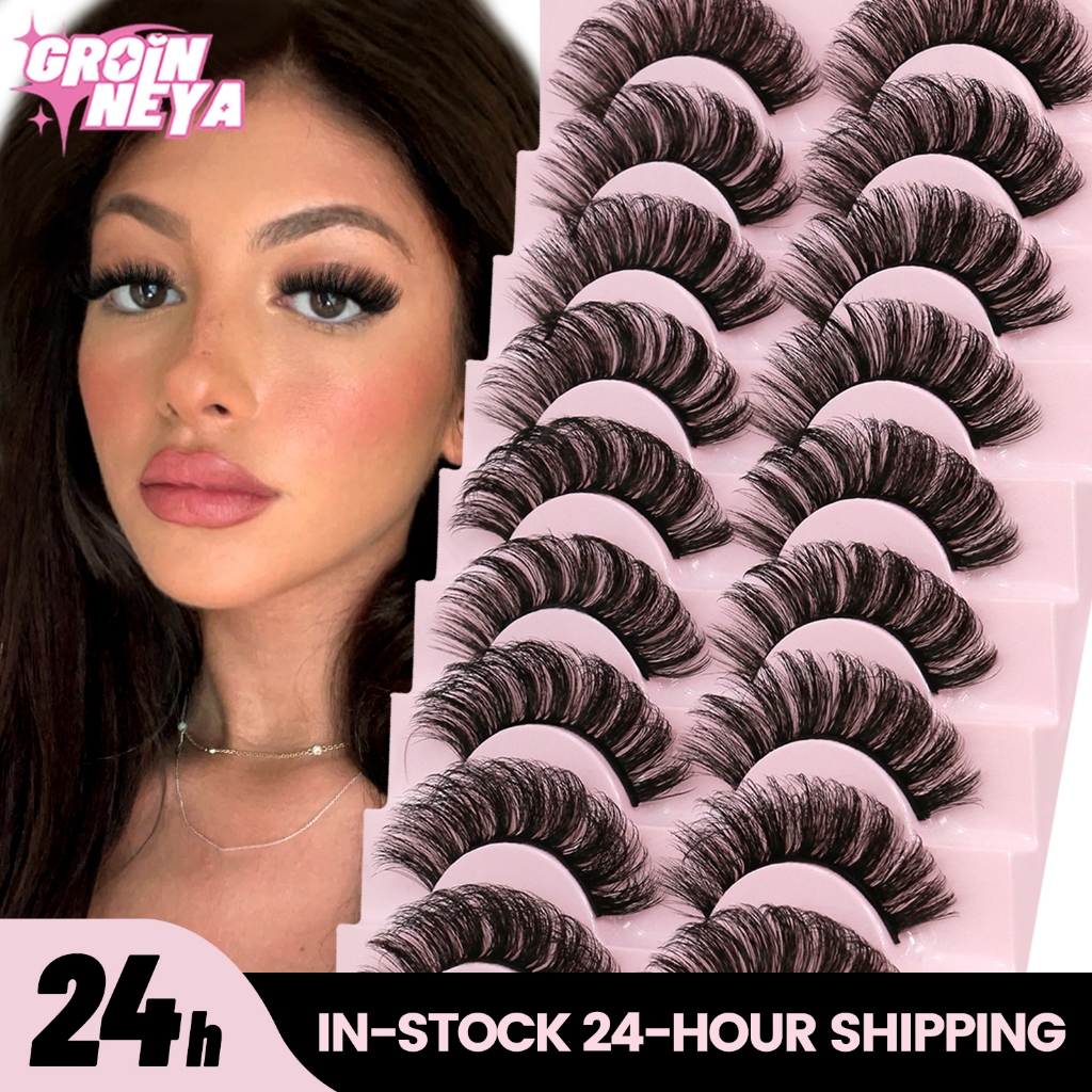 10 คู่รัสเซียปริมาณขนตา DD Curl Faux Mink Lashes ยาว Fluffy Soft Wispy Eye Lashes นํากลับมาใช้ใหม่ขนตา Extension