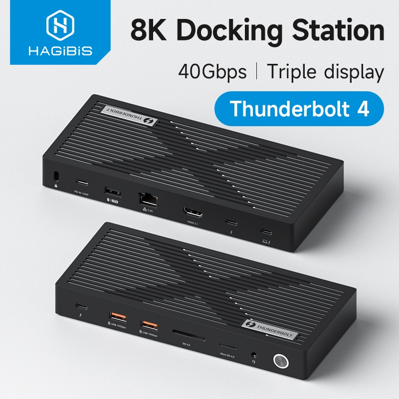 Hagibis Thunderbolt 4 Hub 12-in-1 Docking Station พร้อมจอภาพคู่ 8K/4K Monitor Dock 40Gbps Docking St