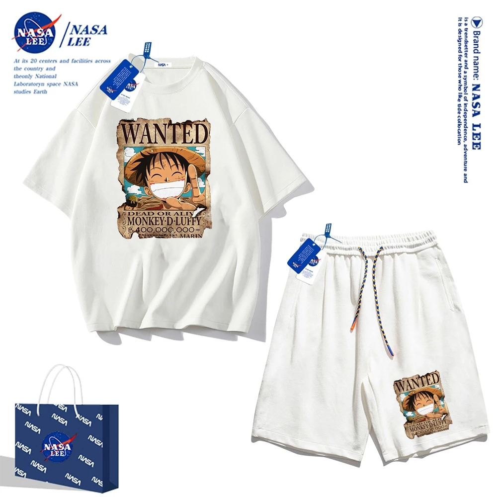 ชุดออกกำลังกายผู้ชายปี 2025 เสื้อยืดแขนสั้น Nasa สำหรับฤดูร้อน กางเกงขาสั้นผ้าฝ้ายทรงหลวม สไตล์เรียบง่ายและทันสมัย เหมาะสำหรับทั้งผู้ชายและผู้หญิง