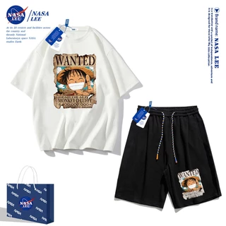 ชุดออกกำลังกายผู้ชายปี 2025 เสื้อยืดแขนสั้น Nasa สำหรับฤดูร้อน กางเกงขาสั้นผ้าฝ้ายทรงหลวม สไตล์เรียบง่ายและทันสมัย เหมาะสำหรับทั้งผู้ชายและผู้หญิง