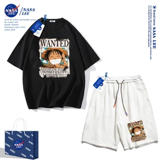 ชุดออกกำลังกายผู้ชายปี 2025 เสื้อยืดแขนสั้น Nasa สำหรับฤดูร้อน กางเกงขาสั้นผ้าฝ้ายทรงหลวม สไตล์เรียบง่ายและทันสมัย เหมาะสำหรับทั้งผู้ชายและผู้หญิง