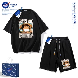 ชุดออกกำลังกายผู้ชายปี 2025 เสื้อยืดแขนสั้น Nasa สำหรับฤดูร้อน กางเกงขาสั้นผ้าฝ้ายทรงหลวม สไตล์เรียบง่ายและทันสมัย เหมาะสำหรับทั้งผู้ชายและผู้หญิง