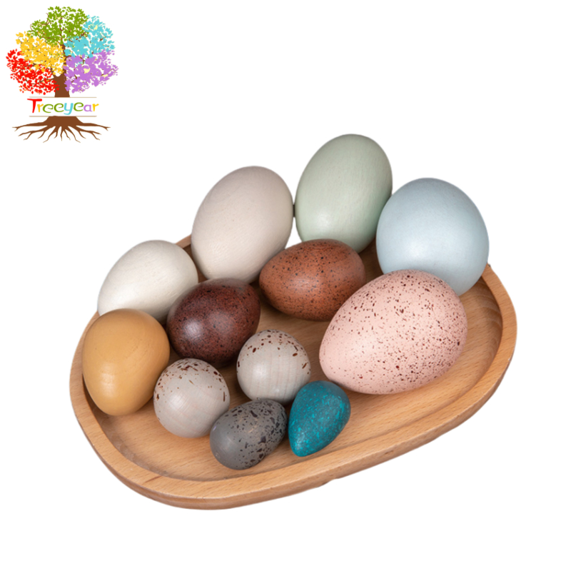 ของเล่นจําลองไข่เป็ดไข่นกไข่ที่มีสีสัน12กล่องเด็กเล่นบ้านของเล่นไม้