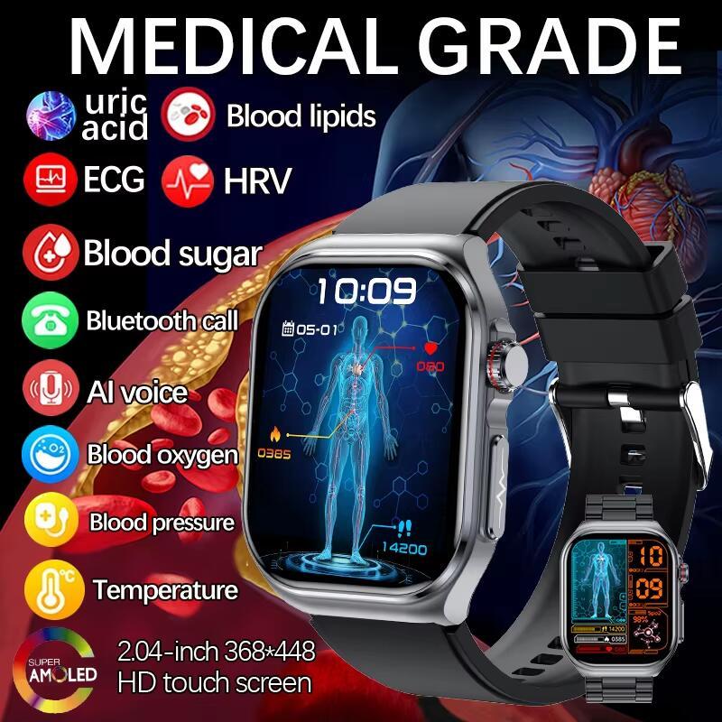 2025 ใหม่เกรดทางการแพทย์สมาร์ทนาฬิกาผู้ชาย Ecg Nfc นาฬิกา AMOLED เลือดกลูโคสออกซิเจน Lipid สุขภาพฟิตเนส Call Smartwatch
