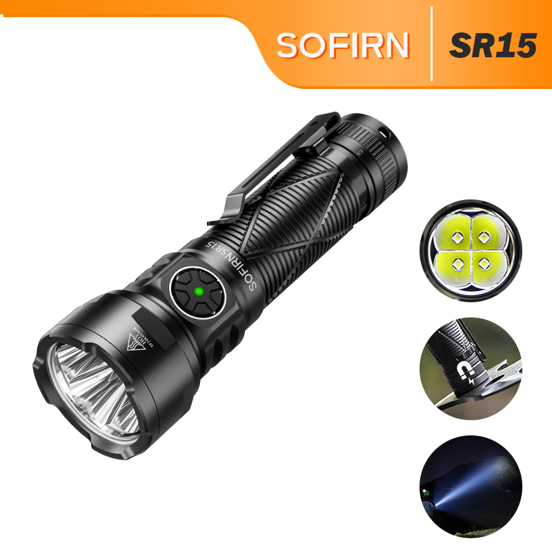 Sofirn SR15 ไฟฉายแบบชาร์จไฟได้ 510 เมตรระยะทางลําแสงยาว EDC ไฟฉาย 4500 Lumens ไฟฉายสว่างเป็นพิเศษ ไฟฉายฉุกเฉิน