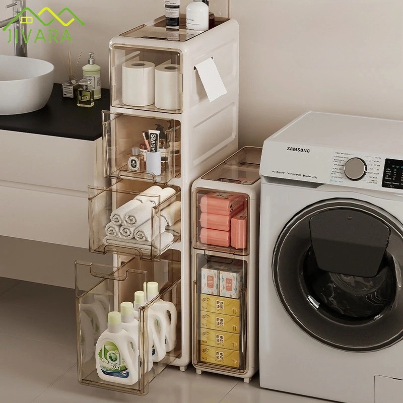 JIVARA กล่องเก็บของ ชั้นวางของ แบบมีล้อเลื่อน กล่องพลาสติกจัดเก็บเอนกประสงค์ ชั้นวางของในที่แคบ ประห