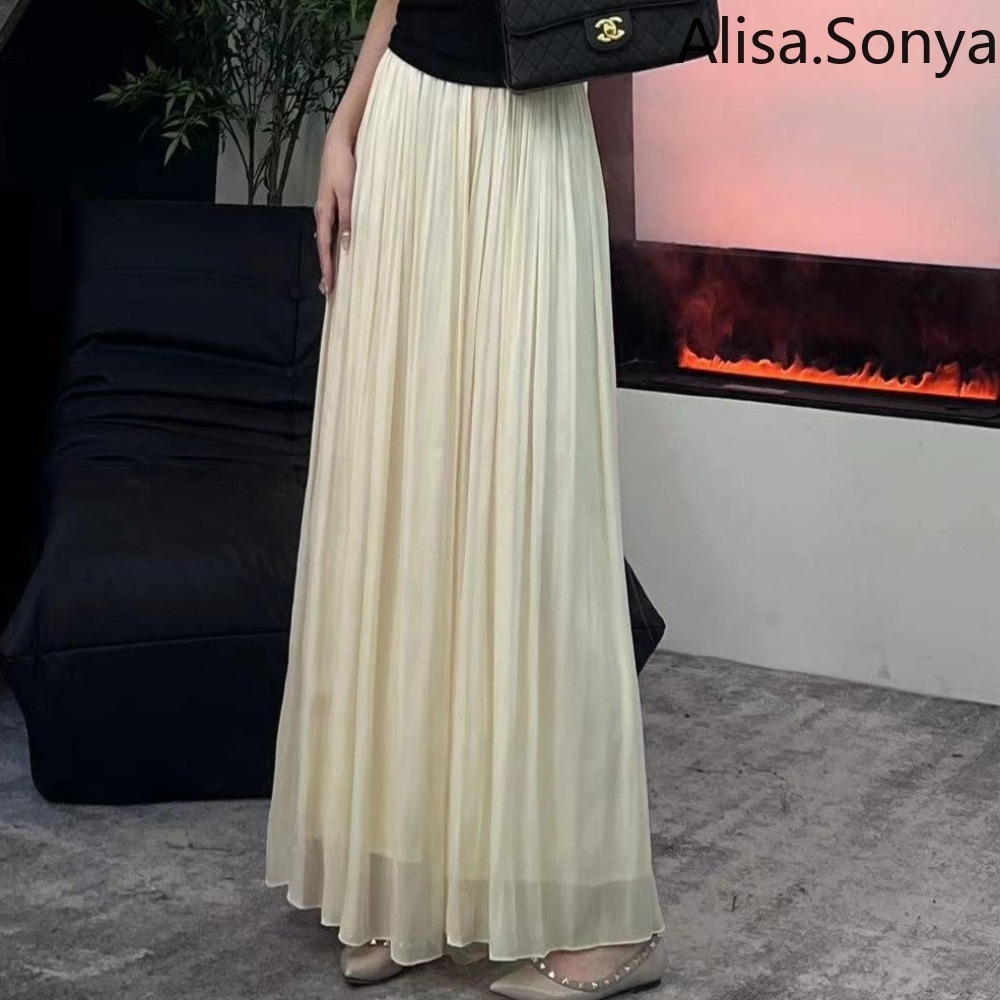 Alisa.Sonya กางเกงกางเกงขากว้างลําลองแขวนผ้าไหมน้ําแข็งผู้หญิง 24AS1194