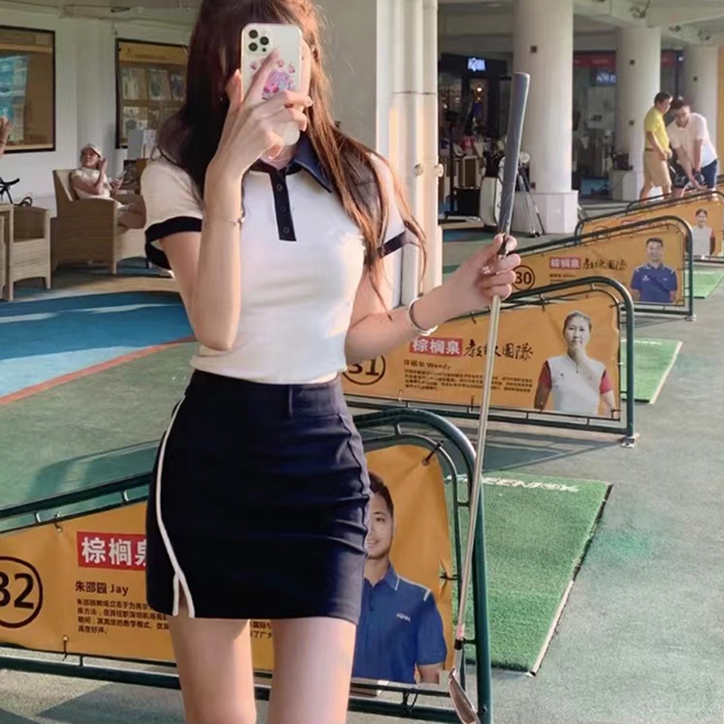 ฤดูร้อนใหม่เสื้อผ้ากอล์ฟผู้หญิงเสื้อโปโลแขนสั้นเสื้อยืดสีคมชัดแฟชั่นแห้งเร็วระบายอากาศบางคุณภาพสูงกีฬาสันทนาการกลางแจ้งชุดกระโปรง
