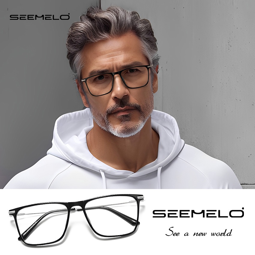 SEEMELO Mens แว่นตาสไตล์วินเทจ กรอบสี่เหลี่ยม เลนส์ใส กันแสงสีฟ้า