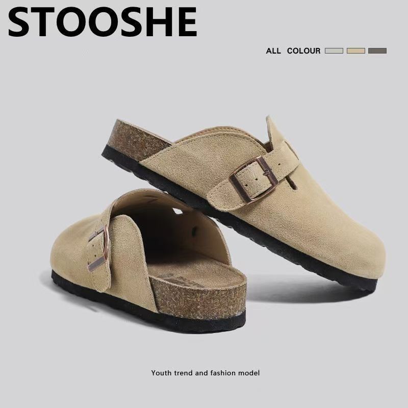 ขายร้อน Baotou Mens Half-drag One-Pedal Cork คู่รองเท้าแตะแฟชั่น S