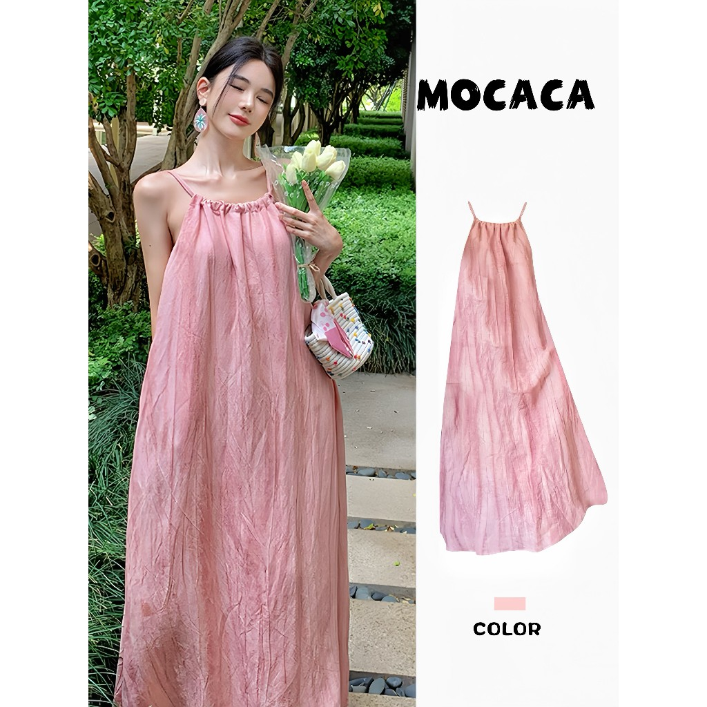 MOCACA เเดรสผู้หญิง🎀100%cottonสไตล์ลำลอง ชุดเดรสยาว ชุดเที่ยวทะเล เนื้อผ้าใส่สบาย เดรสทรงหลวม
