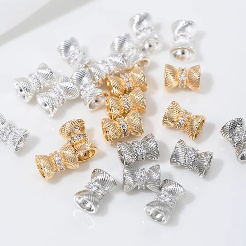 2 ชิ้น 5 ชิ้น CZ Pave Gold/Silver Tone Tube Spacer ลูกปัด 7x9 มม., 18K Gold/ Rhodium ชุบทองเหลือง, ห