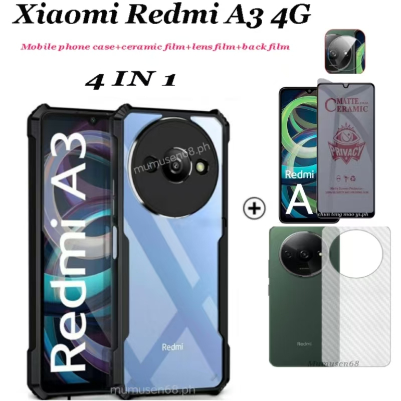 [สต๊อกพร้อม]4IN1 Redmi A3 เคสโทรศัพท์มือถือป้องกันการล่มสลายสําหรับ Redmi A3/Poco C61 ฟิล์มกันรอยหน้าจอ+ฟิล์มเลนส์+ฟิล์มด้านหลัง