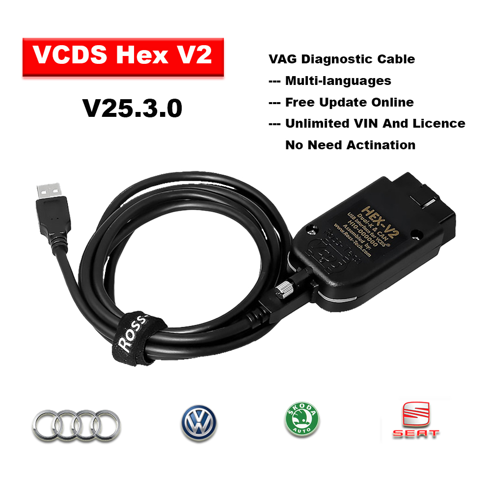 V25.3.0 vcds hex v2 Unlimited Vin Can อินเทอร์เฟซ USB Fly VAG COM vcds v2 Coding สายเคเบิลปลดล็อค SF