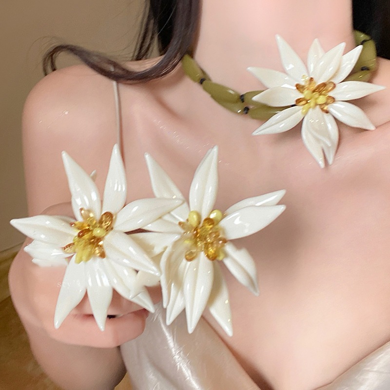 [Jewbeauty]ใหม่ดอกไม้จีนเรซิ่นสร้อยคอสไตล์จีนแฟชั่นกระดูกไหปลาร้าโซ่ซอกคุณภาพสูงอารมณ์เค้นคอ