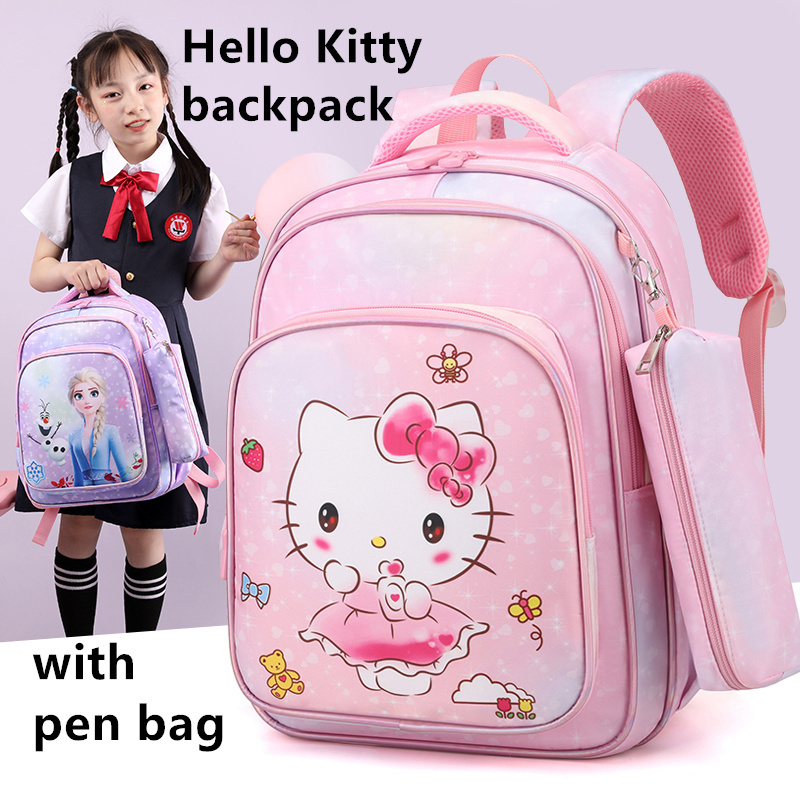 กระเป๋าเป้เด็กผู้หญิง ลาย Spider-Man, Hello Kitty, นางเงือก, กัปตันอเมริกา, Frozen Elsa พร้อมปากกากลับแพ็ค สําหรับนักเรียน