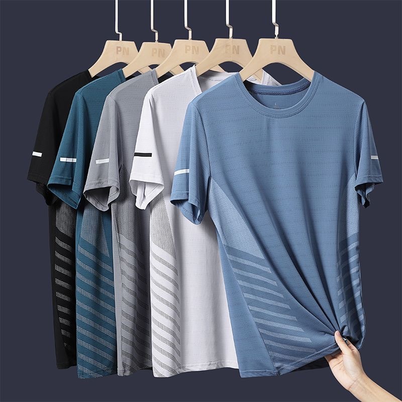 ProMan-เสื้อยืดกีฬาตาข่ายผู้ชาย  คอกลมแขนสั้น  เรียบง่าย  ผ้าไอซ์ซิลซ์  ลำลอง  แบบหลวม