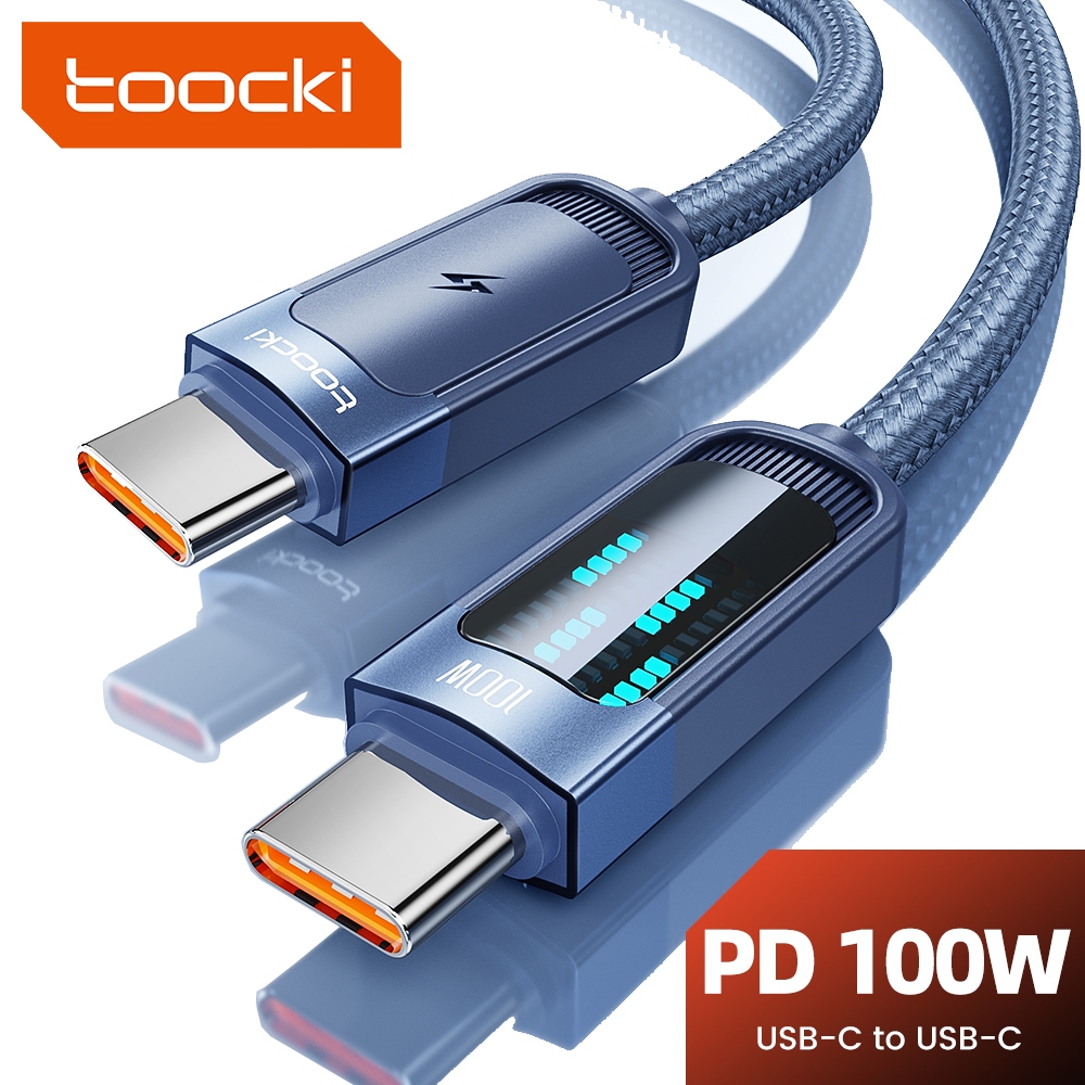 Toocki PD 100W ประเภท C ถึง Type C Fast สายชาร์จข้อมูล USB C ถึง lOS สายถักพร้อมจอแสดงผล LED สําหรับ