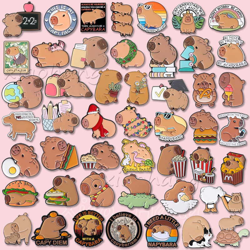 การ์ตูน Capybara เด็กเคลือบ Pin เข็มกลัดสัตว์ตลกน่ารักอาหาร Study Capybaras เข็มกลัด Pins Lapel Badge อุปกรณ์เสริมของขวัญสําหรับเด็ก