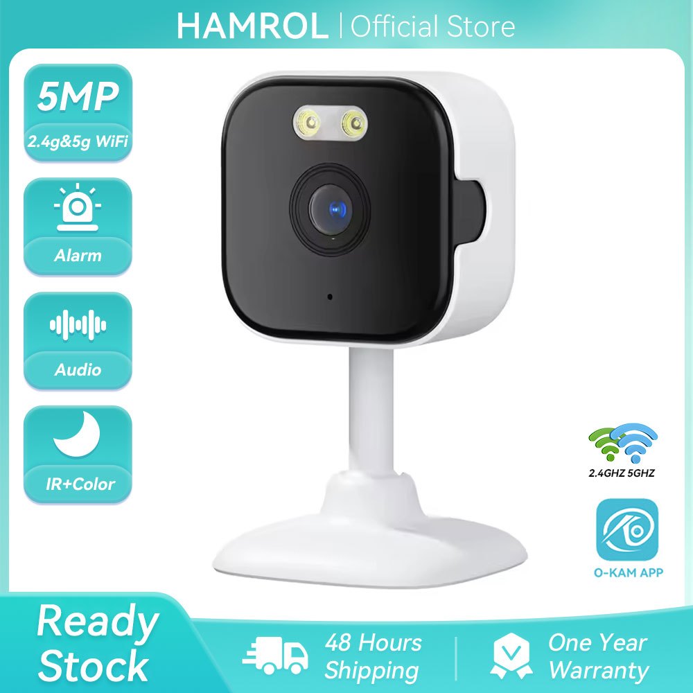 Hamrol 5MP 5G Hz WiFi Mini Cube กล้องในร่ม Human Detection กล้องวงจรปิดความปลอดภัย IP 5X ซูม O-Kam Pro APP