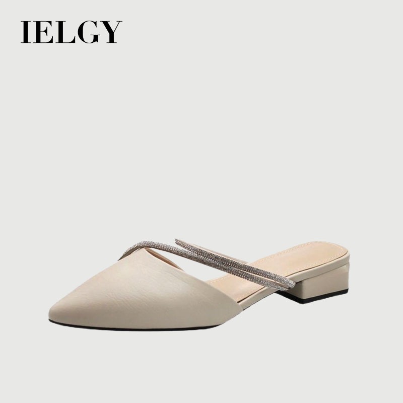 IELGY Pointed-toe Bougie Mules Rhinestones รองเท้าส้นสูงรองเท้าแตะสองสวมพร้อมกระโปรง