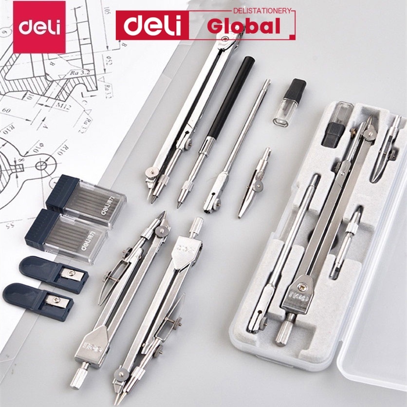 Deli Metal Drawing Compass Set Professional Drafting and Exam Drawing Tools Student Geometry Drawing