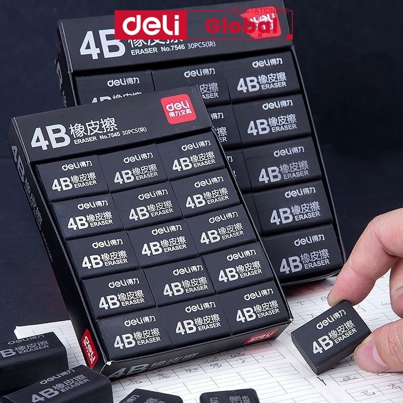 Deli 4B ยางลบสีดํา - ยางลบสอบและร่างสําหรับนักเรียน ลบง่าย เครื่องมือลบคําผิดสําหรับการเขียนและการวาดภาพ