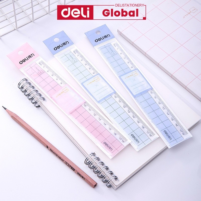 ไม้บรรทัดใส Deli 18 ซม. แบบตรง พกพาสะดวก สำหรับนักเรียนและคนทำงาน