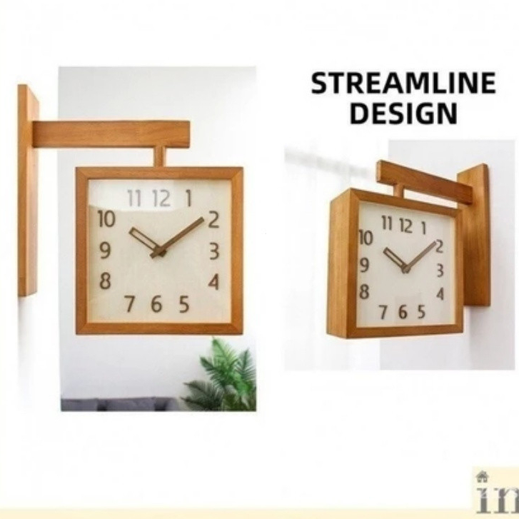 ญี่ปุ่นวินเทจไม้เนื้อแข็งสองด้านไม้ไม้นาฬิกาแขวนเงียบห้องนั่งเล่นบ้านมุมนาฬิกาสองด้าน