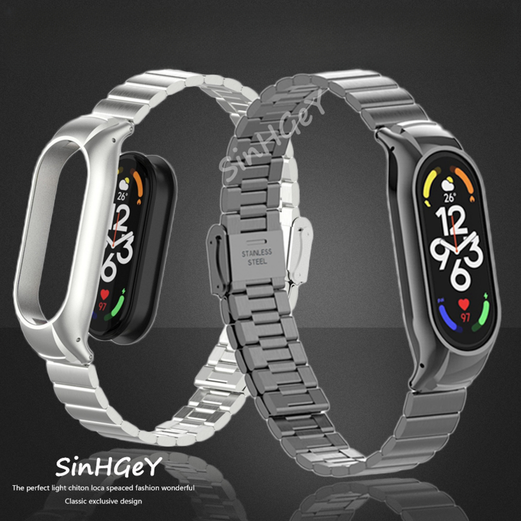Xiaomi Mi band 10/9 Strap Mi band 3/4/5/6/7/8 Strap Metal Painted Stainless steel Bracelet สายรัดข้อมือทดแทน