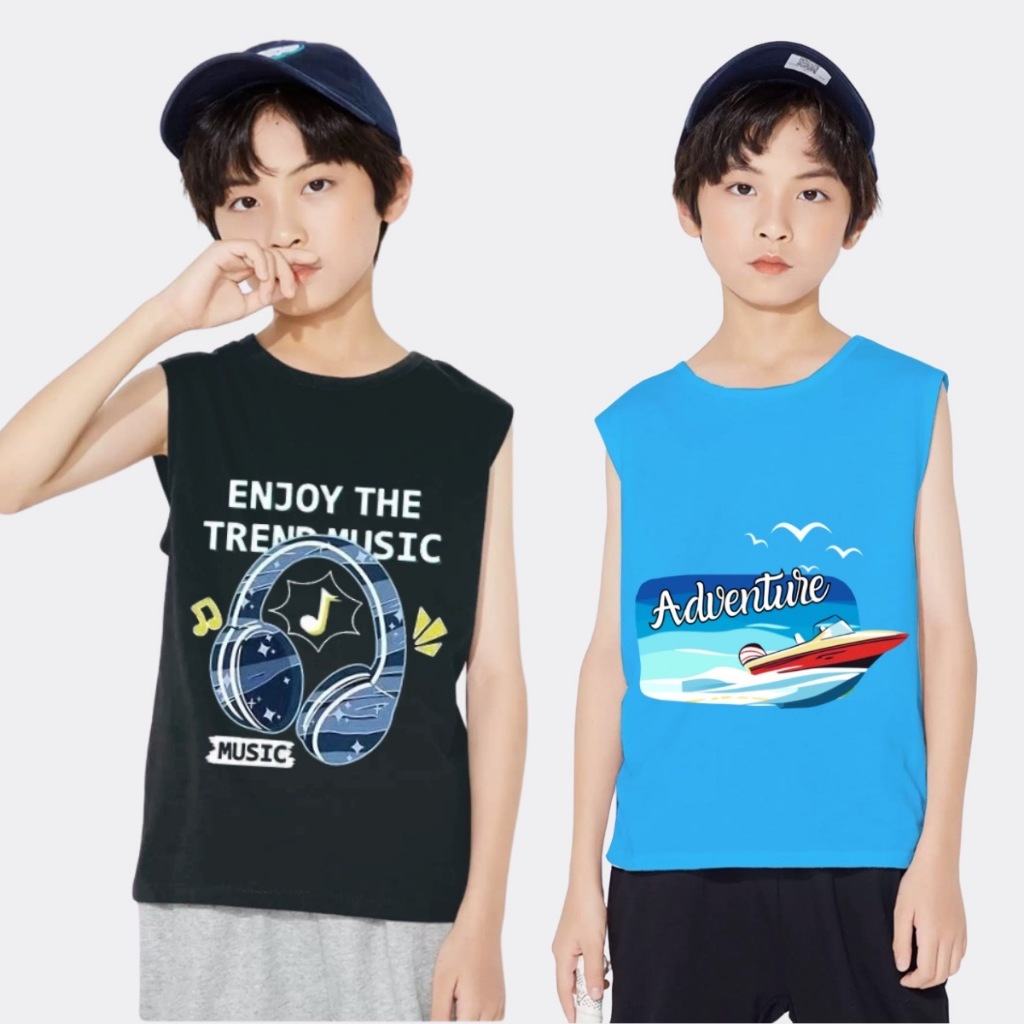 3-12ปีเด็กผ้าฝ้ายแท้แขนกุดออกแบบการ์ตูนลําลองด้านบนสําหรับเด็กผู้ชายเสื้อยืดผ้าฝ้ายระบายอากาศคุณภาพสูงสําหรับเด็กผู้ช