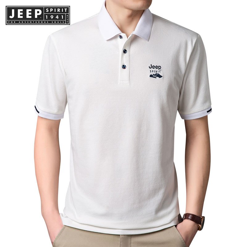 Jeep SPIRIT 1941 ESTD เสื้อโปโลผู้ชายฤดูร้อนทรงสลิมฟิตเทรนด์แฟชั่นเสื้อโปโลแขนสั้น
