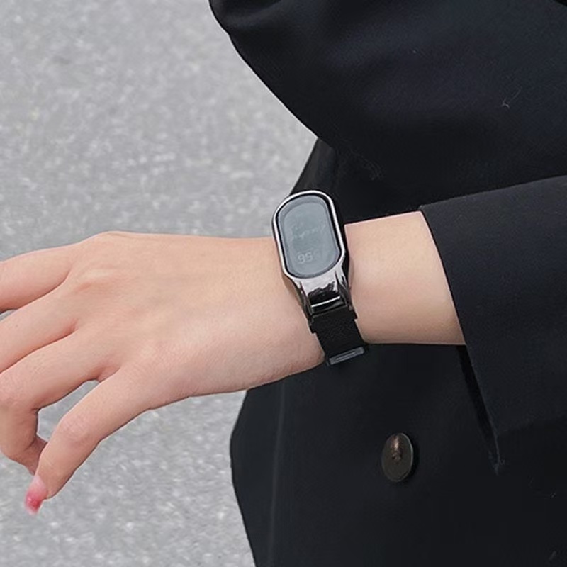 Xiaomi เสี่ยวหมี่ ไมล์ วงดนตรี 9 สาย ไมล์ วงดนตรี Mi Band 3 / 4 / 5 / 6 / 7 / 8 สายสแตนเลสสตีลโลหะสายรัดข้อมือเปลี่ยนแม่เหล็ก