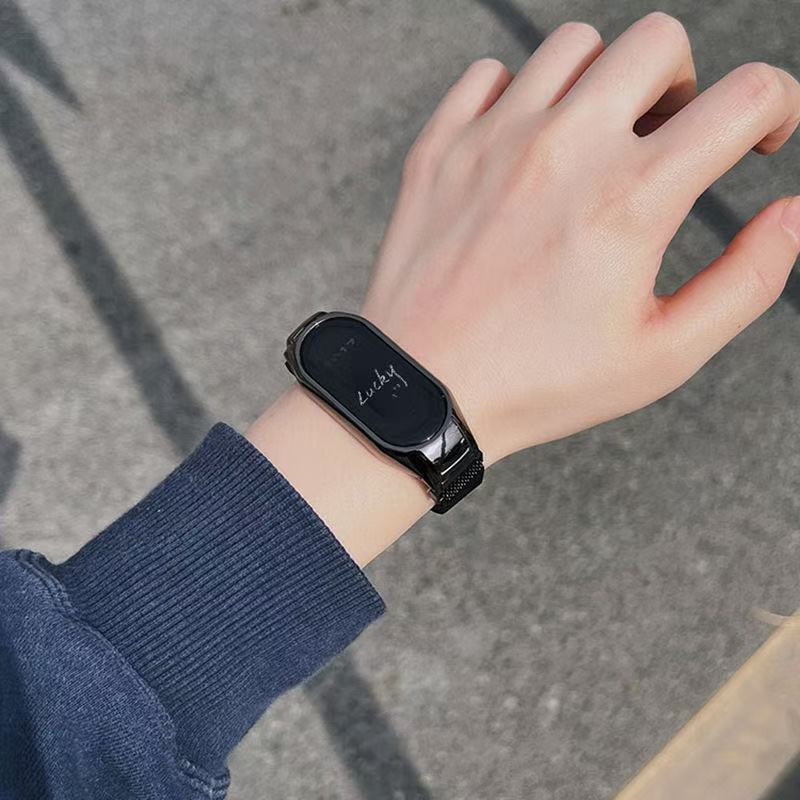 Xiaomi เสี่ยวหมี่ ไมล์ วงดนตรี 9 สาย ไมล์ วงดนตรี Mi Band 3 / 4 / 5 / 6 / 7 / 8 สายสแตนเลสสตีลโลหะสายรัดข้อมือเปลี่ยนแม่เหล็ก