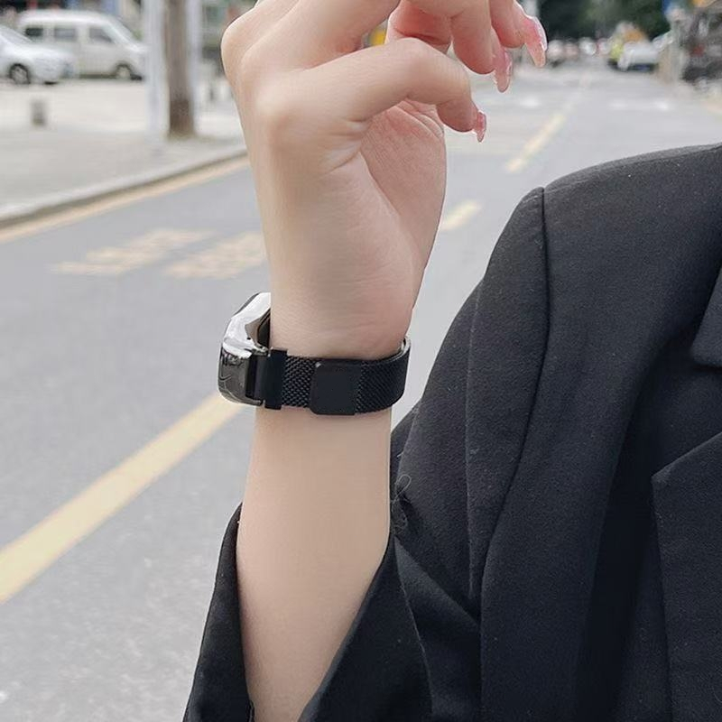 Xiaomi เสี่ยวหมี่ ไมล์ วงดนตรี 9 สาย ไมล์ วงดนตรี Mi Band 3 / 4 / 5 / 6 / 7 / 8 สายสแตนเลสสตีลโลหะสายรัดข้อมือเปลี่ยนแม่เหล็ก