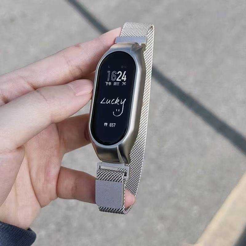 Xiaomi เสี่ยวหมี่ ไมล์ วงดนตรี 9 สาย ไมล์ วงดนตรี Mi Band 3 / 4 / 5 / 6 / 7 / 8 สายสแตนเลสสตีลโลหะสายรัดข้อมือเปลี่ยนแม่เหล็ก