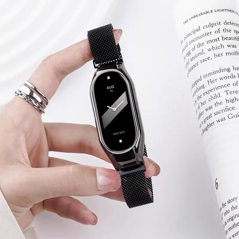 Xiaomi เสี่ยวหมี่ ไมล์ วงดนตรี 9 สาย ไมล์ วงดนตรี Mi Band 3 / 4 / 5 / 6 / 7 / 8 สายสแตนเลสสตีลโลหะสายรัดข้อมือเปลี่ยนแม่เหล็ก