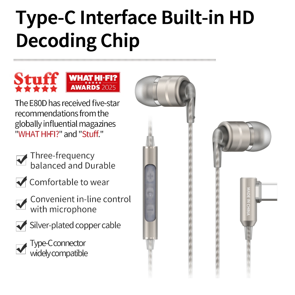 Soundmagic E80D หูฟัง USB Type-C ดิจิตอล มีไมโครโฟน ไฮไฟสเตอริโอ ตัดเสียงรบกวน ใส่สบาย