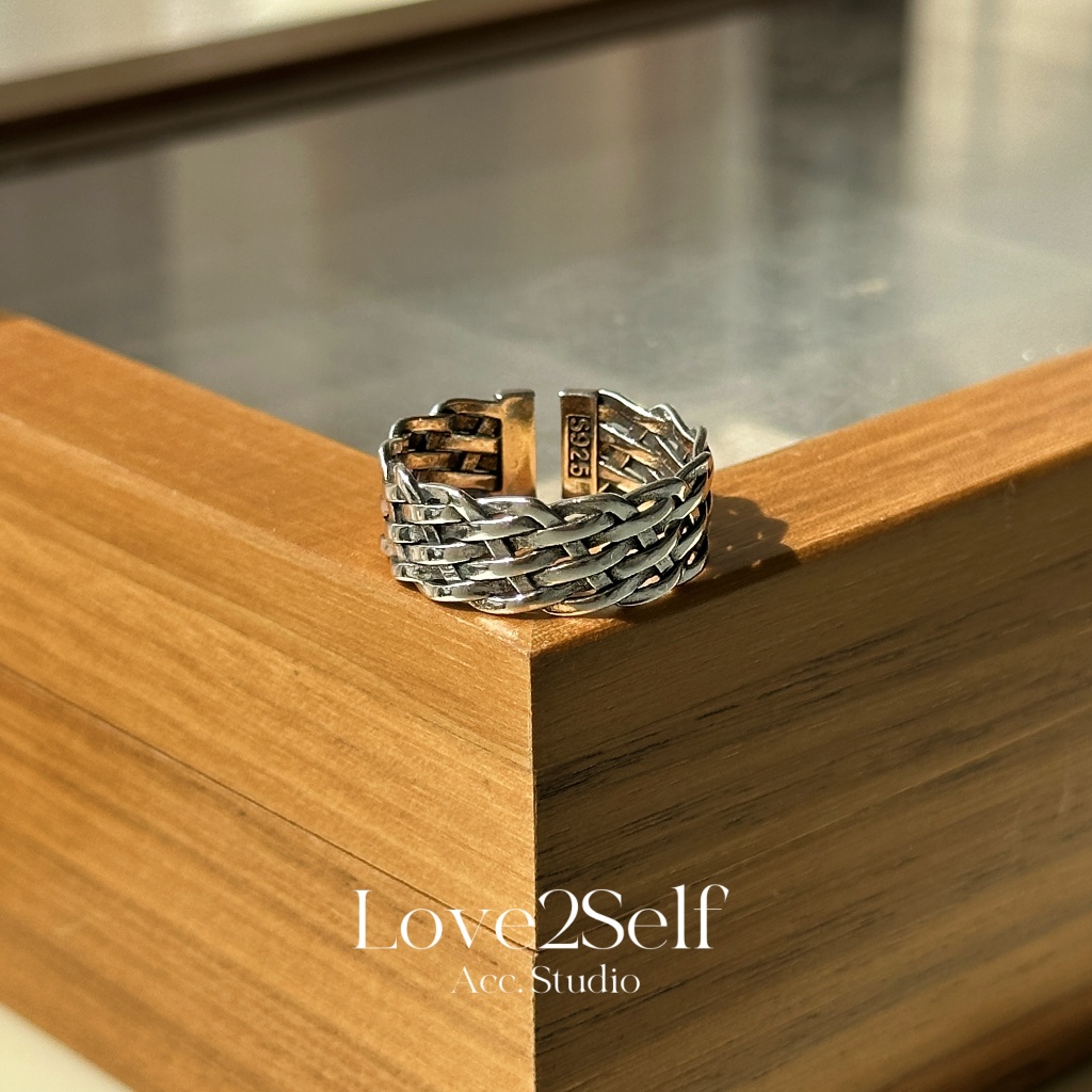 Love2Self Braided-ผู้ชายแหวนปรับแหวนเงินไทยสําหรับชายGothicแฟชั่นManแหวน