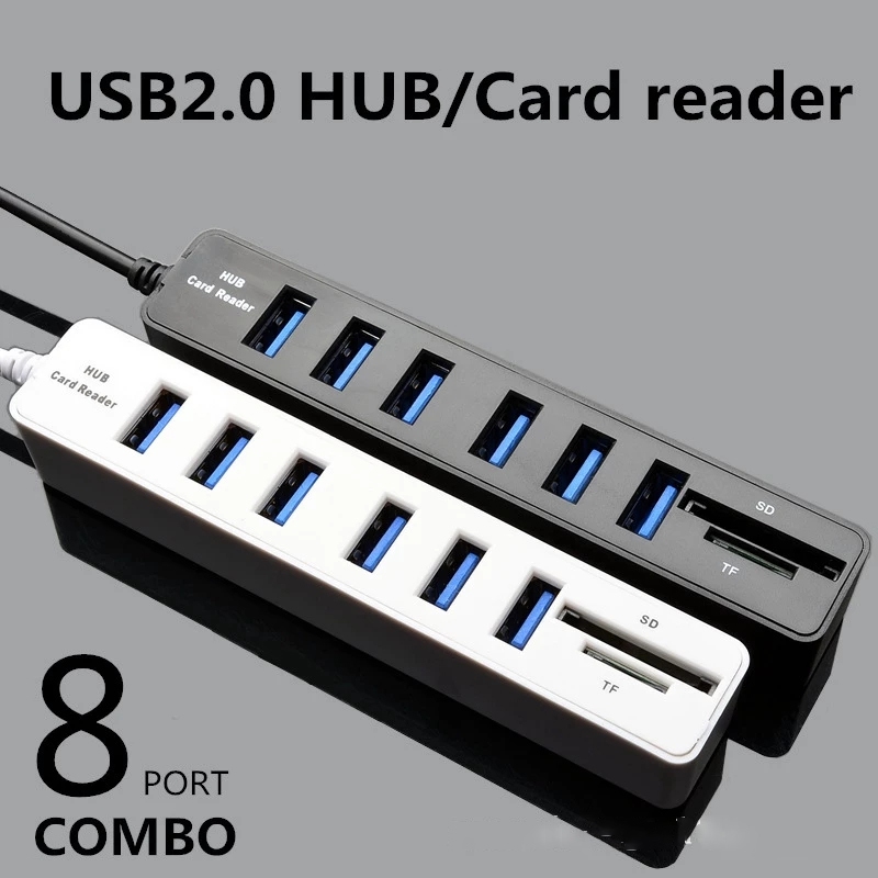 ฮับ Usb Combo 8 พอร์ต Splitter Tf SD Card Reader Hub 8 พอร์ต 2.0USB สําหรับคอมพิวเตอร์