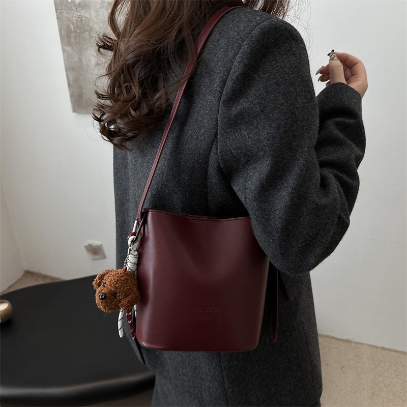 Waxed Leather Bucket Bag for Women Commute Vintage Shoulder Crossbody Bag