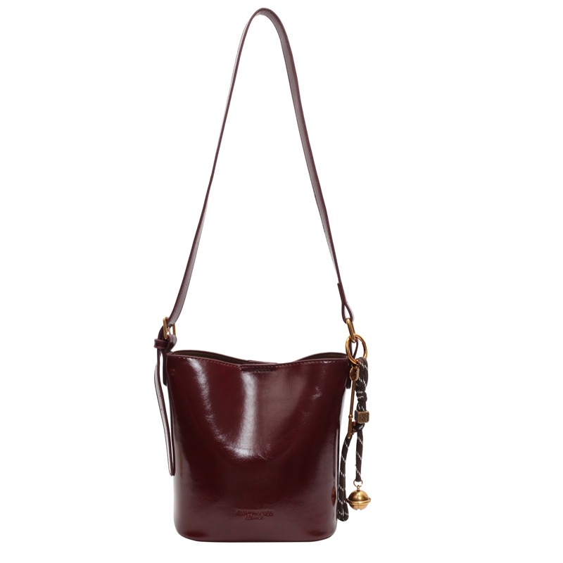 Waxed Leather Bucket Bag for Women Commute Vintage Shoulder Crossbody Bag